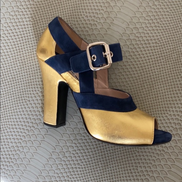 Miu Miu Navy and Gold Party Shoe - Picture 2 of 2